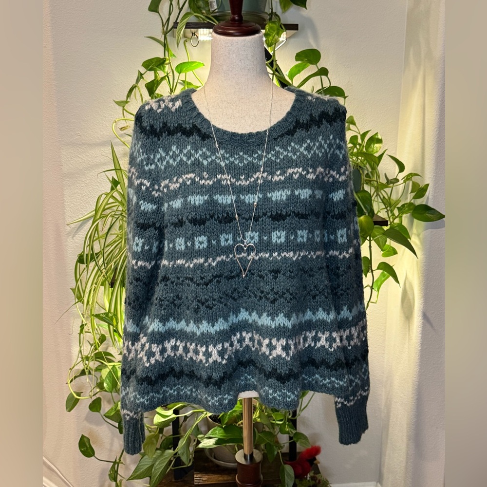 Free People Through the Storm Sweater in Sea Blue - Picture 1 of 5
